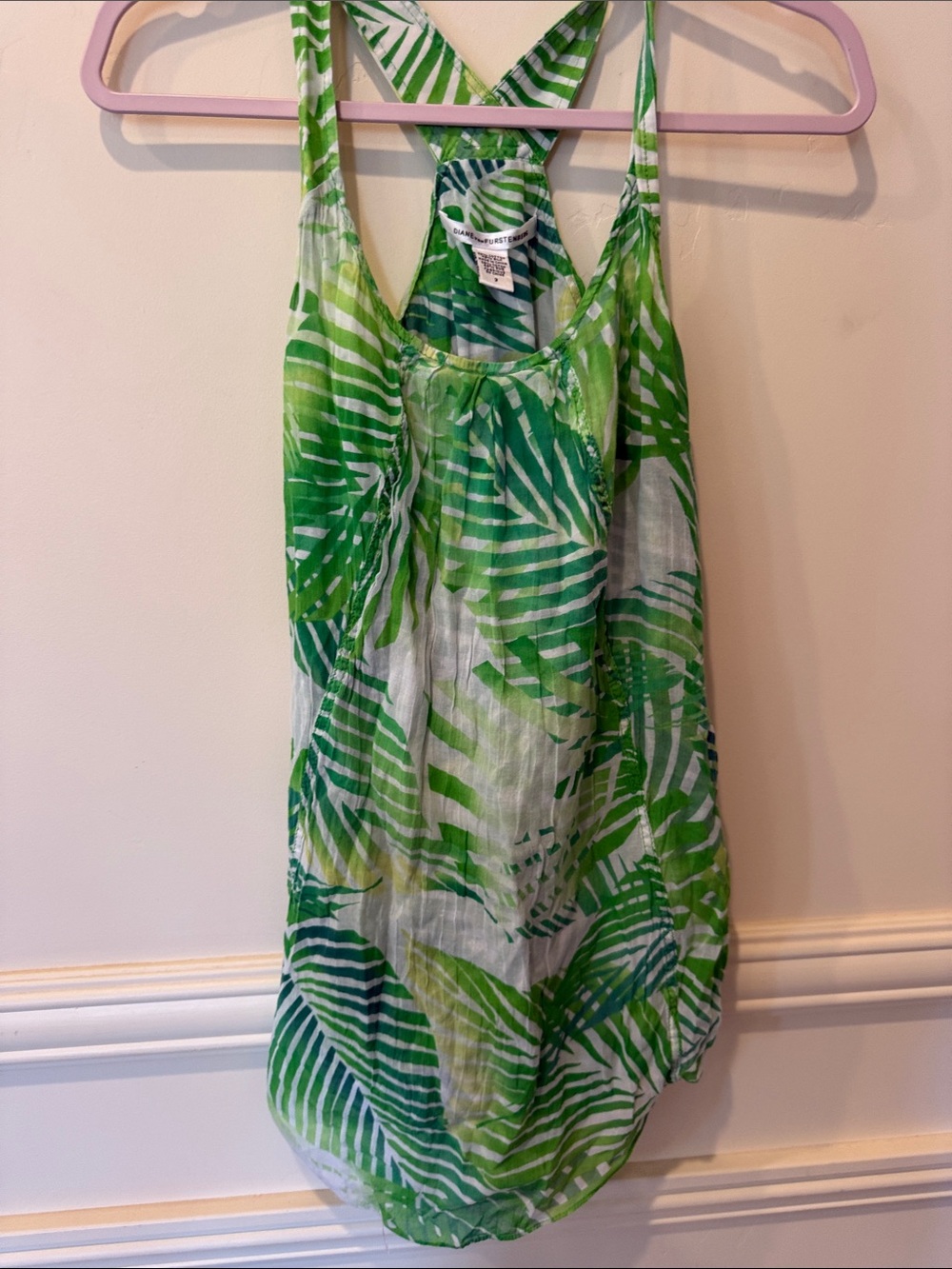 Diane Von Furstenberg Green Tropical Blouse Size 2 Resort Wear Jungle Cruise